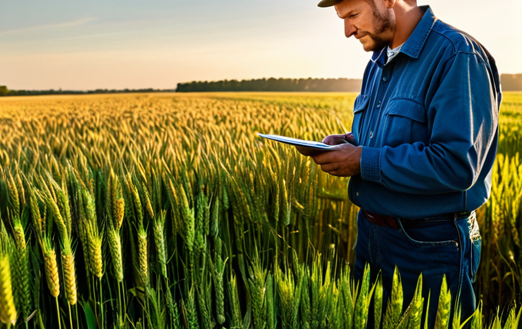 **Prompt:** "A diligent agronomist, fully clothed in practical work attire, examining a healthy wheat field, golden hour lighting, safe for work, appropriate content, perfect anatomy, professional, family-friendly, showcasing advanced farming techniques."