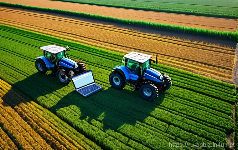 농업경영사 자격증의 커리큘럼 분석 - **Prompt:** "A vibrant, high-angle shot capturing a sprawling, modern agricultural field in a pictur...