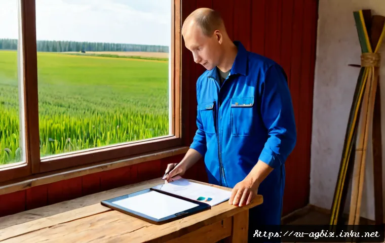 Home 17 농업경영사 농업 정책 이해하기 - Photorealistic rural Russia farm advisory meeting, experienced agricultural manager in practical wor...
