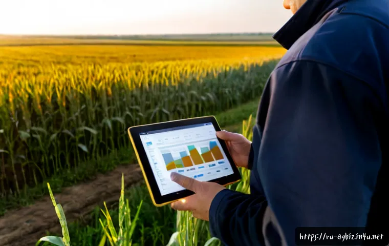 Home 17 농업경영사 실무에서 필요한 필수 기술 - Photorealistic Russian farm manager in practical work clothes inspecting a golden wheat field at sun...